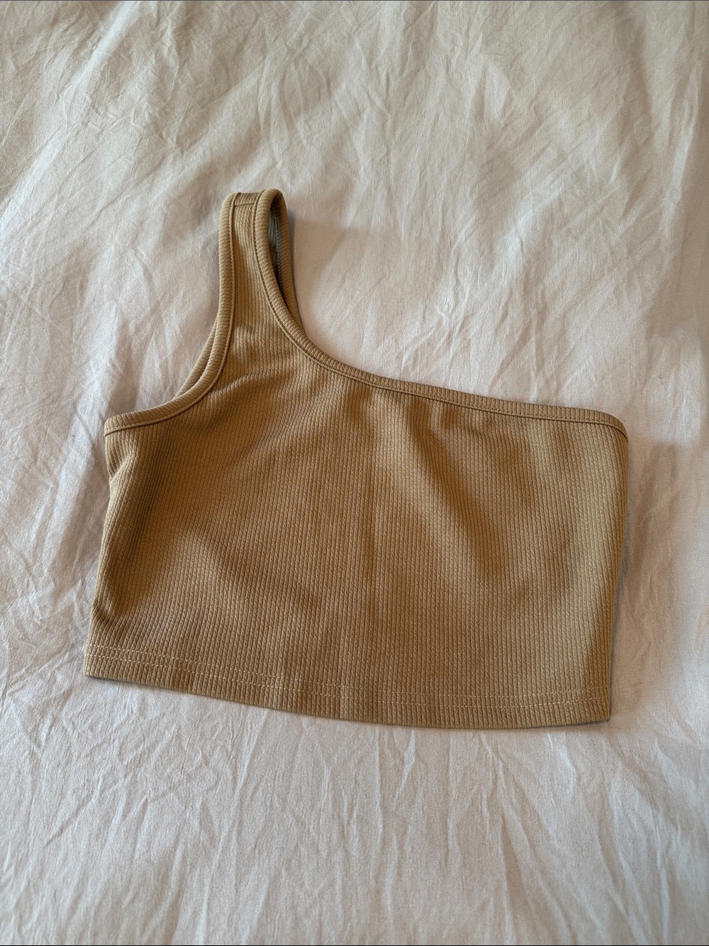 SHEIN One-Shoulder Ribbed Crop Top in Camel - Picture 1 of 6